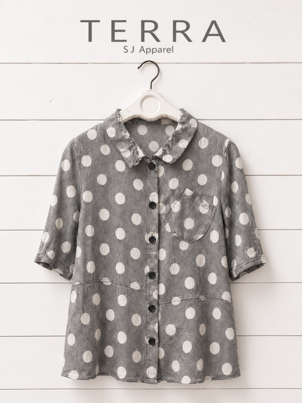 TERRA SJ Apparel Grey Polka Dot Linen Blend Blouse Size S